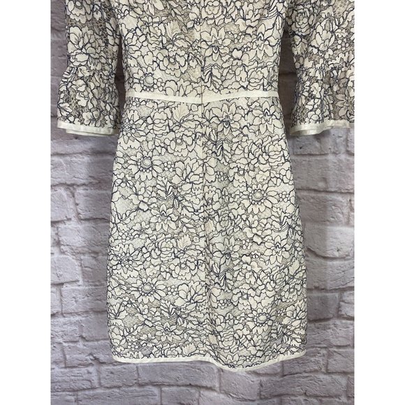 Draper James Lace Dress Womens 0 Ivory Blue Lined Embroidered Bell Sleeve 9528 - Picture 6 of 9